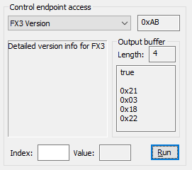 FPGA Console tab's example of running a "version info" command